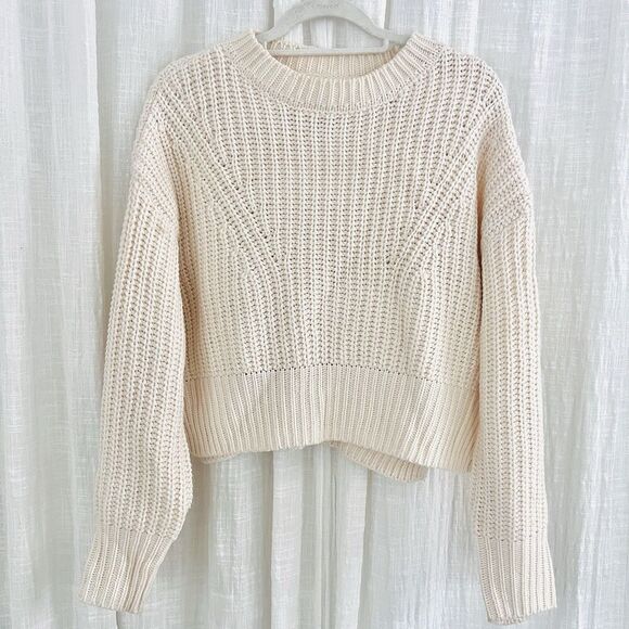 Jessica Simpson Cream Color Knitted Cozy Cropped Pullover Sweater Size Large - Picture 1 of 9
